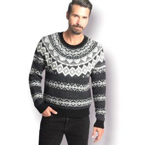 Frye Chunky Knit Alpaca Wool Blend Fair Isle Sweater Black White Size Small NWT